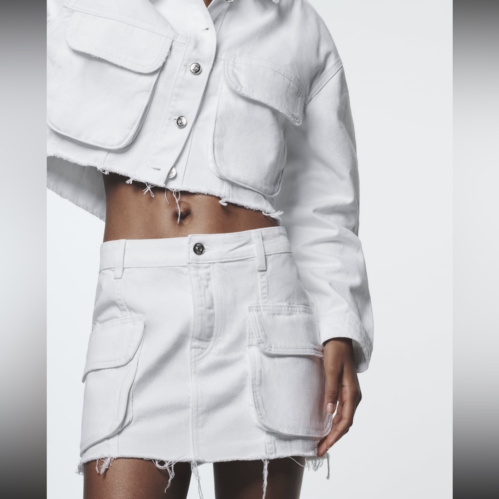 Zara White Patch Pocket Denim Mini Skirt - NWT